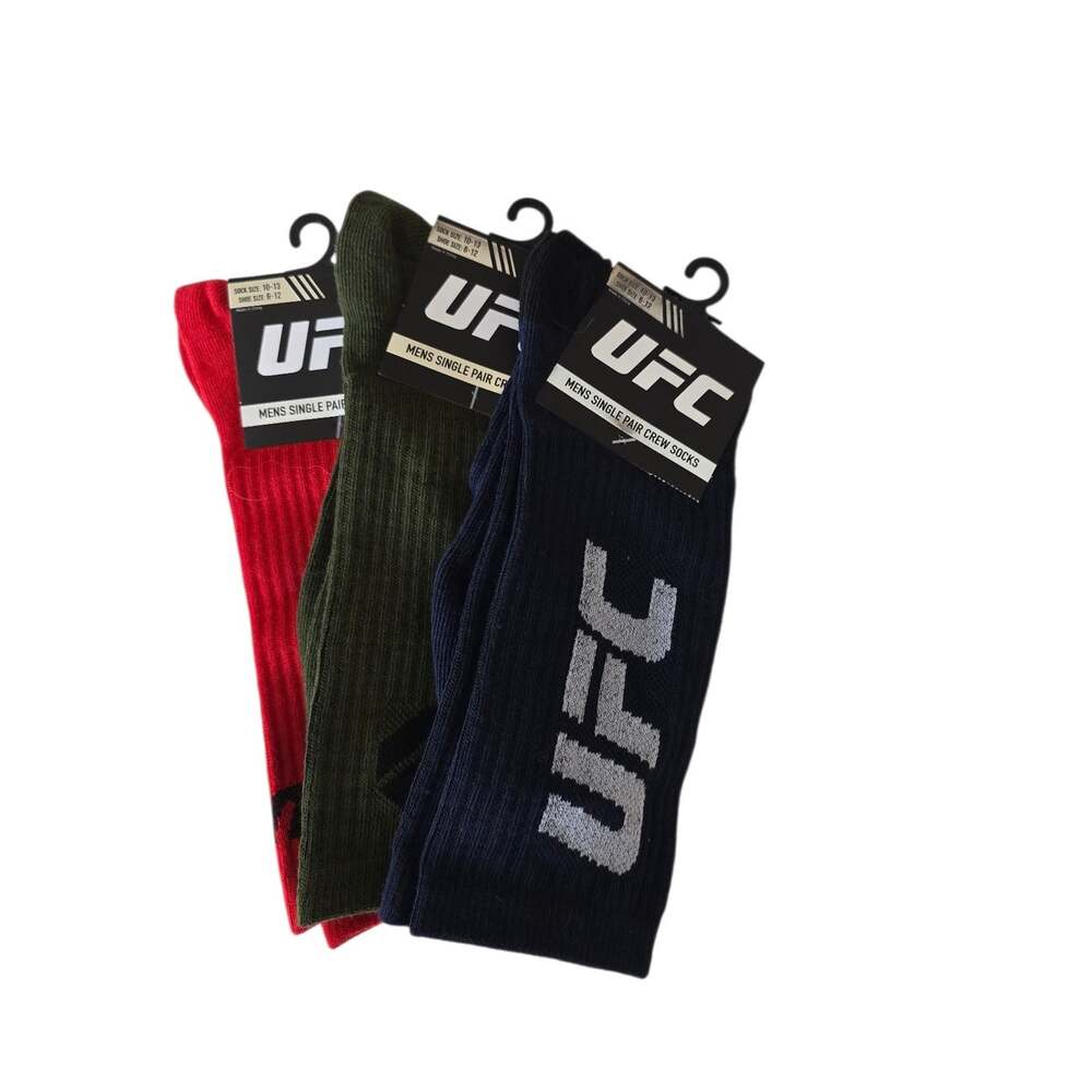 UFC Men's 3 Pair of Crew Socks 10-13 Shoe Size 6-12 NWT Red Blue Green